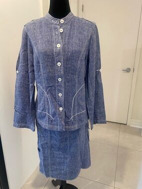HUCKE Berlin German Designer Skirt & Jacket Linen Blue Jean style Suit Size 13